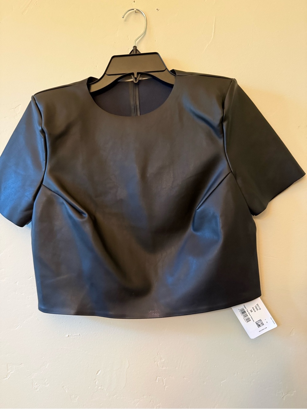 NWT Wolford Black Vegan Faux Leather Cropped T-Shirt Top Size 38